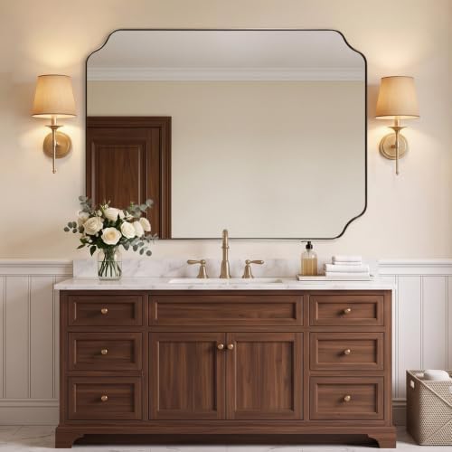 ANDY STAR 36"x48" Champagne Bronze Scalloped Mirror for Bathroom Sink