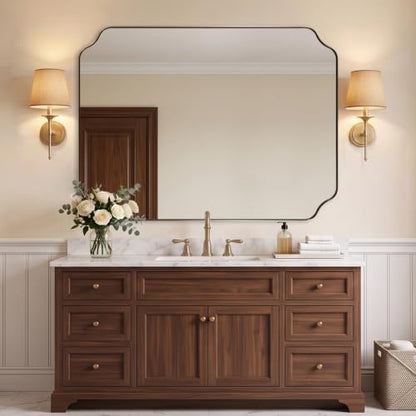 ANDY STAR 36"x48" Champagne Bronze Scalloped Mirror for Bathroom Sink