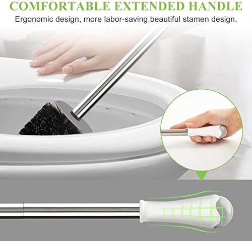 AONEZ Compact Toilet Brush & Holder, Stainless Steel Handle, Space Saving for Storage, Deep Cleaning, Drip-Proof, Easy to Assemble, Nylon Bristles, White & Grey