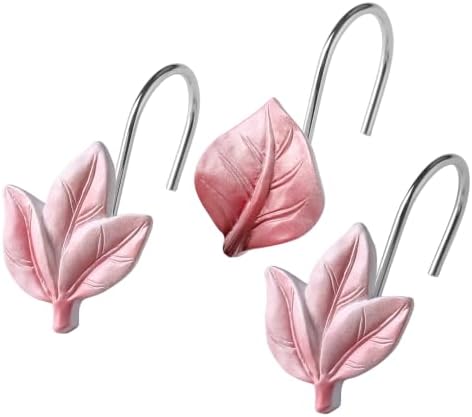 Pink Plant Leaf Shower Curtain Hooks,Eucalyptus Bathroom Decor,12PCS