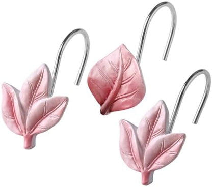 Pink Plant Leaf Shower Curtain Hooks,Eucalyptus Bathroom Decor,12PCS