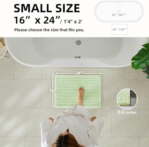 TYUU Waffle Bath Mat, Small Boho Bathroom Rugs Non Slip 24x16 Pale Green