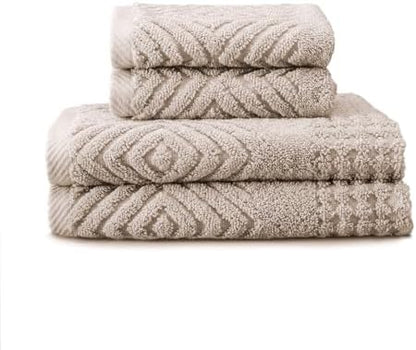 Texere 100% Organic Cotton Diamond Jacquard 700 GSM Luxury Bath Towel Sets - Ultra Soft and Absorbent Hotel and Spa Quality (Diamond, Oxford Tan, 2 Hand & 2 Face Towels)