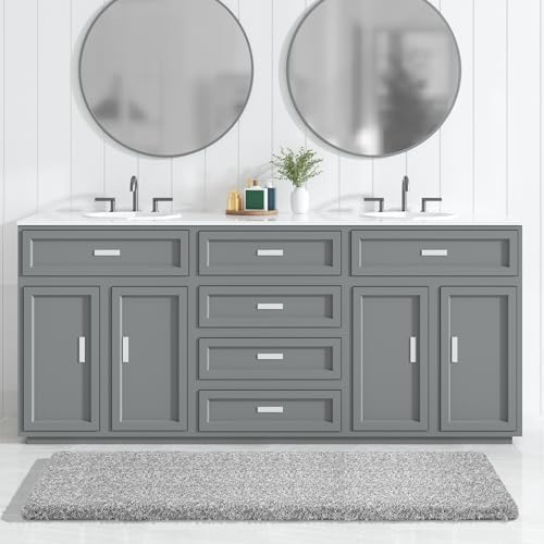 Yimobra Luxury Bathroom Rugs, Fluffy Bath Mats, Non Slip, Water Absorbent Microfiber, Machine Washable, Plush Runner Shower Rugs, Thick Matts for Bathroom Floor&Tub, 60" X 24", Light Gray and White