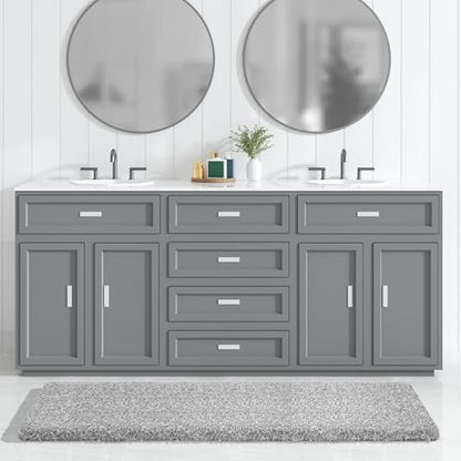 Yimobra Luxury Bathroom Rugs, Fluffy Bath Mats, Non Slip, Water Absorbent Microfiber, Machine Washable, Plush Runner Shower Rugs, Thick Matts for Bathroom Floor&Tub, 60" X 24", Light Gray and White