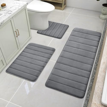 BYSURE Dark Grey Memory Foam Bath Mats Extra Long