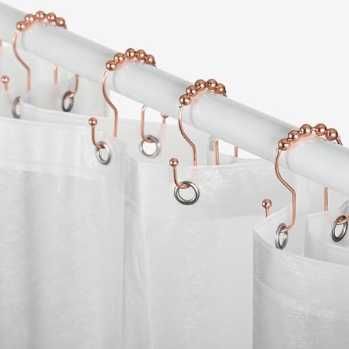 Goowin Shower Curtain Hooks, 12 Pcs Shower Curtain Rings, Stainless Steel Shower Curtain Hangers, Double Hook Shower Curtain Hooks, Smooth Sliding Anti-Drop Shower Rings for Curtain (Rose Gold)