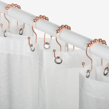 Goowin Shower Curtain Hooks, 12 Pcs Shower Curtain Rings, Stainless Steel Shower Curtain Hangers, Double Hook Shower Curtain Hooks, Smooth Sliding Anti-Drop Shower Rings for Curtain (Rose Gold)