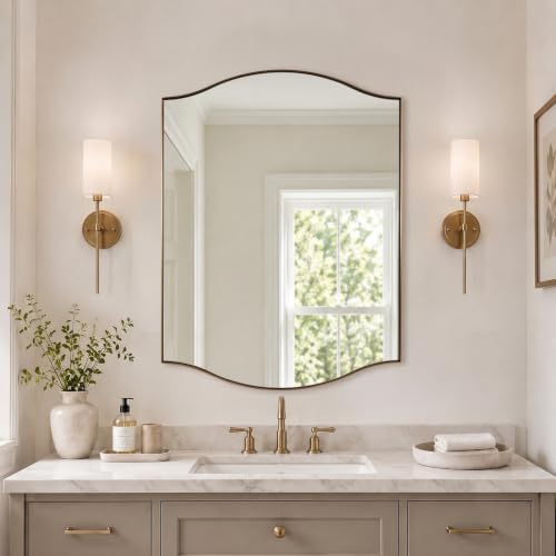 ANDY STAR 30x40 Inch Scalloped Wall Mirror in Champagne Bronze Frame