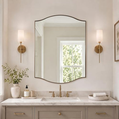 ANDY STAR 30x40 Inch Scalloped Wall Mirror in Champagne Bronze Frame