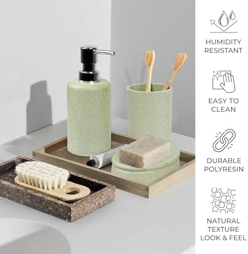 CERBIOR Bathroom Accessories Set 6 Piece Wheat Straw Bath Ensemble,Green
