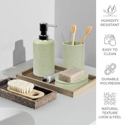 CERBIOR Bathroom Accessories Set 6 Piece Wheat Straw Bath Ensemble,Green