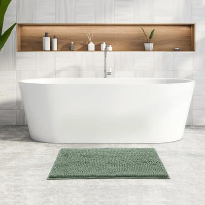 FRESHMINT Chenille Bathroom Rugs Mat 32"x20", Non-Slip Bath Mat for Bathroom Floor & Bathtub, Washable Soft Shower Shag Bath Rugs, Fluffy Thick Water Absorbent Microfiber Shower Mat, Sage Green
