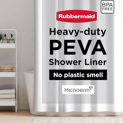 Rubbermaid White Shower Curtain Liner, Waterproof Heavyweight 8g PEVA Shower Liner for Bathroom, with Weighted Magnets and Rustproof Black Grommets, 70x72, Standard Size, White