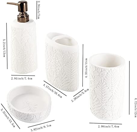Hymmah Bathroom Accessories Set,Toothbrush Holder,Farmhouse Decor,4 Pcs Resin Gift Apartment Necessities, Contain Toothbrush Cup,Soap Dispenser & Dish,Tumbler