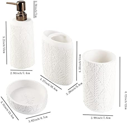 Hymmah Bathroom Accessories Set,Toothbrush Holder,Farmhouse Decor,4 Pcs Resin Gift Apartment Necessities, Contain Toothbrush Cup,Soap Dispenser & Dish,Tumbler