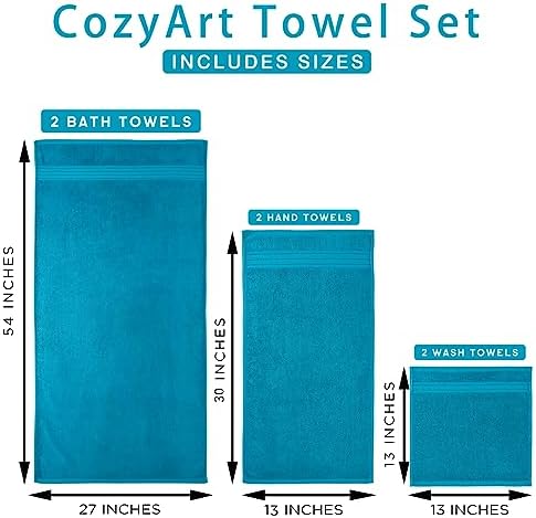 COZYART Luxury Bath Towel Set 3 PCS, Teal 100% Turkish Cotton 650 GSM