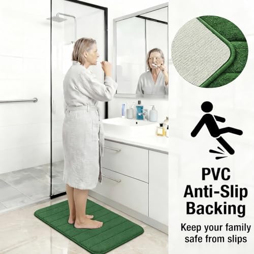Memory Foam Bath Mat Set 3 Piece，Super Soft Absorbent Bathroom Rug Non Slip, Quick Dry,Machine Wash, Perfect Plush Bathroom Rugs,Home Decor Accessories,Dark Green
