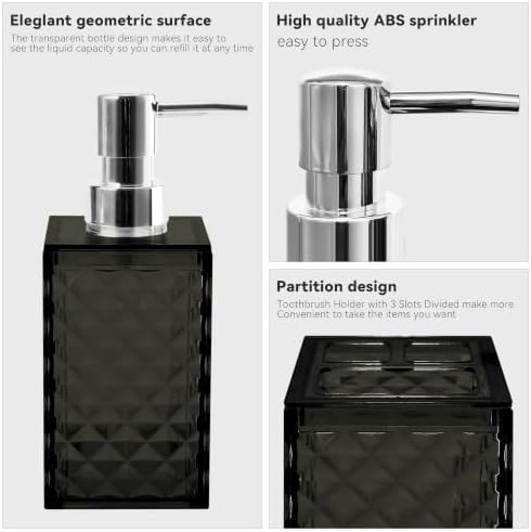 2 PCS Bathroom Accessory Set, Black Soap Dispenser and Toothbrush Holder