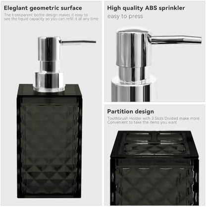 2 PCS Bathroom Accessory Set, Black Soap Dispenser and Toothbrush Holder