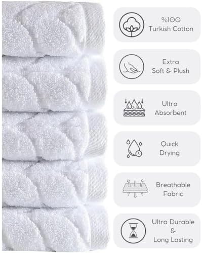 BAGNO MILANO Turkish Cotton Bath Towels, Hand Towels - Soft Plush Jacquard Collection - Highly Absorbent Towel Set (Petrol Blue, 6 pcs Towel Set)