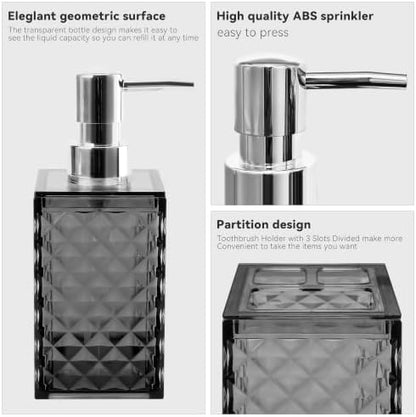 2 PCS Bathroom Accessory Set, Grey Soap Dispenser and Toothbrush Holder