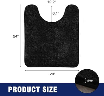 TECHMILLY U Shaped Super Soft Shaggy Bathroom Rugs, Absorbent Thick Non Slip Microfiber Toilet Rugs, Quick Dry Machine Washable Bath Mat for Bathroom Floor, Bathtub and Shower 24"x20" Black