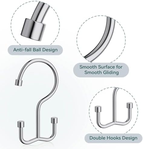 Goowin Shower Curtain Hooks, Shower Curtain Rings, Durable Rust Proof Shower Curtain Hangers, Shower Rings for Curtain, Double Glide Shower Hooks for Shower Curtain, Chrome, 12 Pack-Cylinders