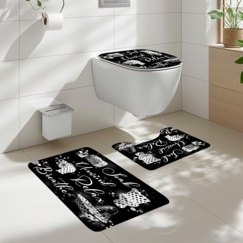 Polka Dot Fashion Funny Quotes 4Pcs Bathroom Shower Curtain Set with Rugs