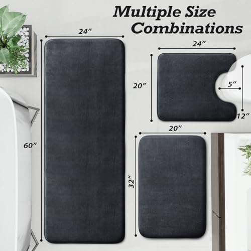 HUXMEYSON Bathroom Rugs Sets 3 Piece, Non-Slip & Quick Dry Bath Mat Set, Ultra Soft Velvet Bath Rugs for Bathroom, Toilet and Shower Floor, Dark Grey