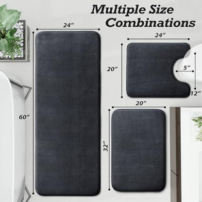 HUXMEYSON Bathroom Rugs Sets 3 Piece, Non-Slip & Quick Dry Bath Mat Set, Ultra Soft Velvet Bath Rugs for Bathroom, Toilet and Shower Floor, Dark Grey