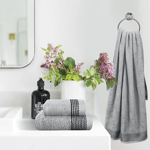 Belizzi Home Ultra Soft 3 Pack Cotton Towel Set, Contains a Bath Towel 28x55 inch, a Hand Towel 16x24 inch & a Wash Coth 12x12 inch, Ideal Everyday use, Compact & Lightweight -Light Grey