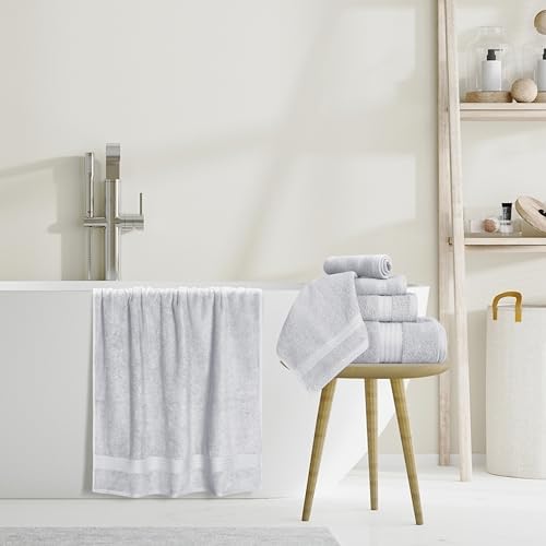 GLAMBURG Ultra Soft 8 Piece Towel Set - 100% Pure Ring Spun Cotton, Contains 2 Oversized Bath Towels 27x54, 2 Hand Towels 16x28, 4 Wash Cloths 13x13 - Ideal for Everyday use, Hotel & Spa - Light Grey