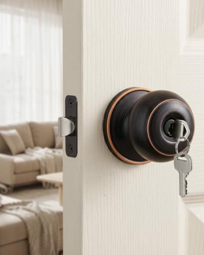 Haidms 5 Packs Oil Rubbed Bronze Door Knob with Lock and Key, Keyed Alike, Exterior Door Knobs