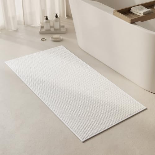 Triohero Bathroom Rugs Non Slip Washable, Super Absorbent Thin Bath Mat Quick Dry Low Pile Bathroom Rug, White 24"x47"