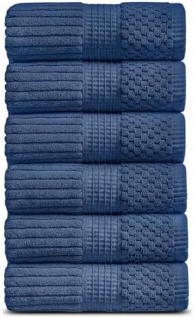 Springtree Home 100% Cotton Hand Towel Set | 6-Pack | Textured | Navy