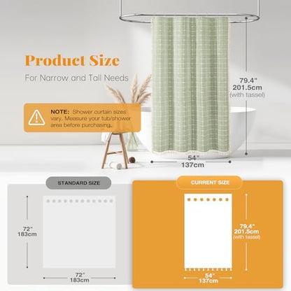 BTTN 54x78 Boho Farmhouse Linen Heavy Duty Shower Curtain Set, Sage Green