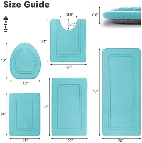 YIHOUSE Teal Memory Foam Bath Mat Set 5 Pieces