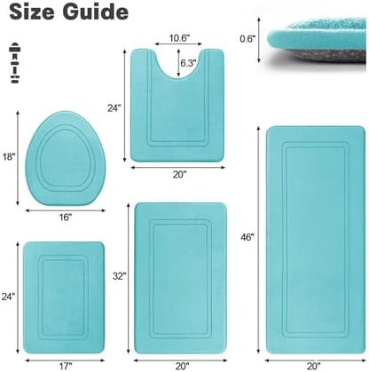 YIHOUSE Teal Memory Foam Bath Mat Set 5 Pieces