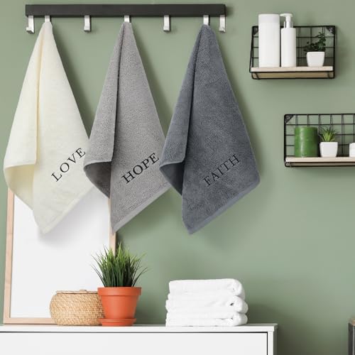 FuWeave 3 Pcs Gray Decorative Hand Towels for Bathroom, Faith Hope Love