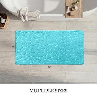 YIHOUSE Memory Foam Runner Rug, Cobblestone Bathroom Runner Rugs Super Water Absorbent Bath Mats for Bathroom Machine Washable Bath Rugs for Hallway Bedroom Laundry Room(24 x 47,Teal)
