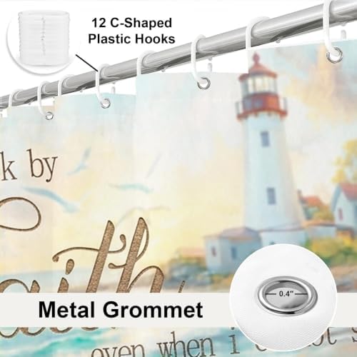 Beach Ocean Modern Shower Curtain Nautical Aesthetic Seashell Lighthouse