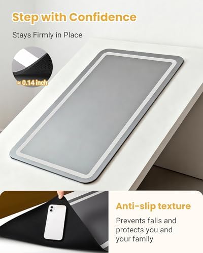 Soft Diatomaceous Earth Bath Mat, Super Absorbent Bath Mat, Quick Dry Large Bathroom Mats, Gray Bathroom Rugs Non Slip Washable, Stone Bath Mats Substitute, Bath Room Runner Decor, 15.74" x 47.2"