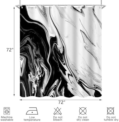 Black Marble Shower Curtain Modern Abstract Luxury Fluid Ink Texture Watercolor Bathroom Curtain Set with Hooks Soft and Lightweight Waterproof Fabric Machine Washable 72" Wx84 L