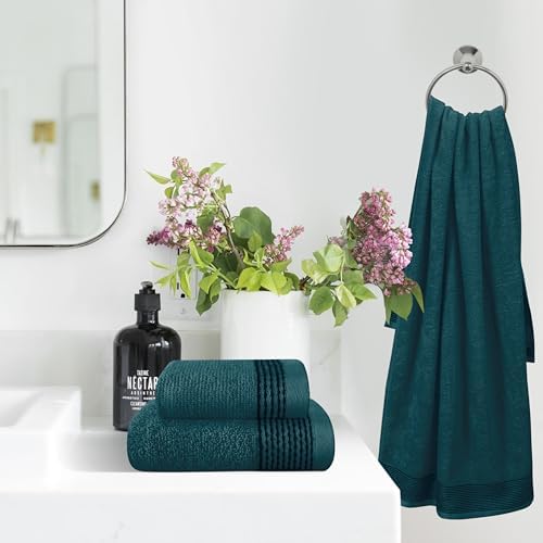 Belizzi Home Ultra Soft 3 Pack Cotton Towel Set, Contains a Bath Towel 28x55 inch, a Hand Towel 16x24 inch & a Wash Coth 12x12 inch, Ideal Everyday use, Compact & Lightweight -Teal