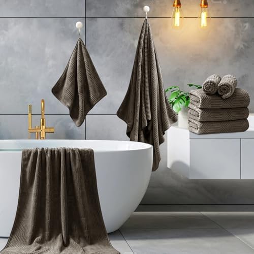 8 Piece Bath Towel Set-2 Oversized Bath Sheets(35"x70"),2 Hand Towels,4 Washcloths-Extra Large Microfiber Towel Sets,Less Lint Highly Absorbent & Quick Dry Bath Towels for Bathroom Gym Pool,Brown