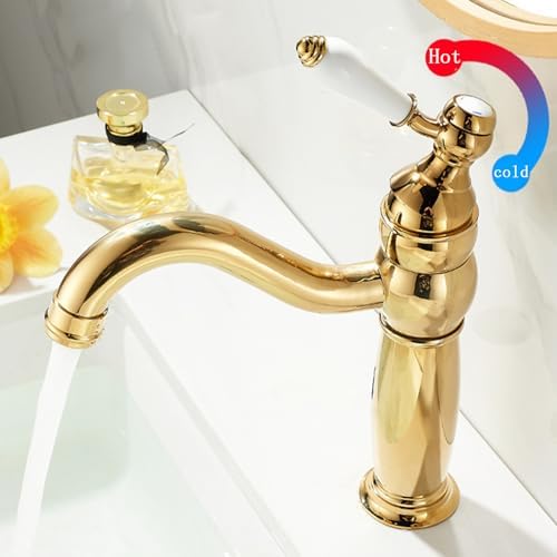 360° Rotatable Vintage Brass Bathroom Faucet - Short Single Handle Mixer Tap - Golden Sink Mixer for Kitchen & Bathroom, Stylish & Design