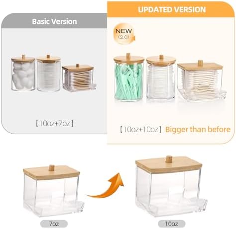 Tbestmax Bathroom Organizer Accessories Set-10 OZ Qtips Holder Storage with Bamboo Lids, Cotton Ball/Swabs Dispenser, Apothecary Container Jar 3 Pcs