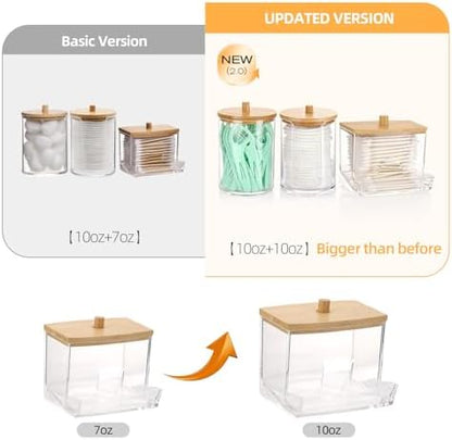 Tbestmax Bathroom Organizer Accessories Set-10 OZ Qtips Holder Storage with Bamboo Lids, Cotton Ball/Swabs Dispenser, Apothecary Container Jar 3 Pcs