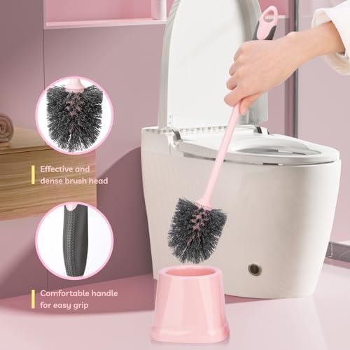 CALBEAU Pink Toilet Brush and Holder Set, 14 PCS Bathroom Cleaning Kit